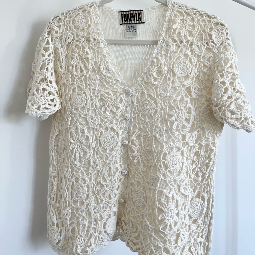 Vintage Cottage Core Floral Lace Sweater Size Medium